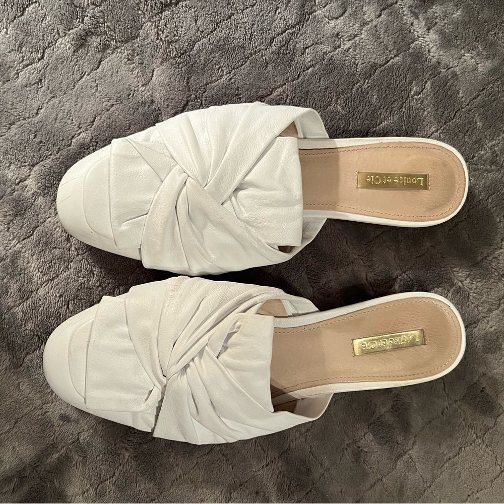 Louise et Cie White Leather Knot Tie Mule Flats Size 8.5